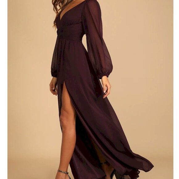 Lulus Enchant My Love Dark Purple V-Neck Long Sleeve Maxi Dress Large New NWT - Picture 5 of 10